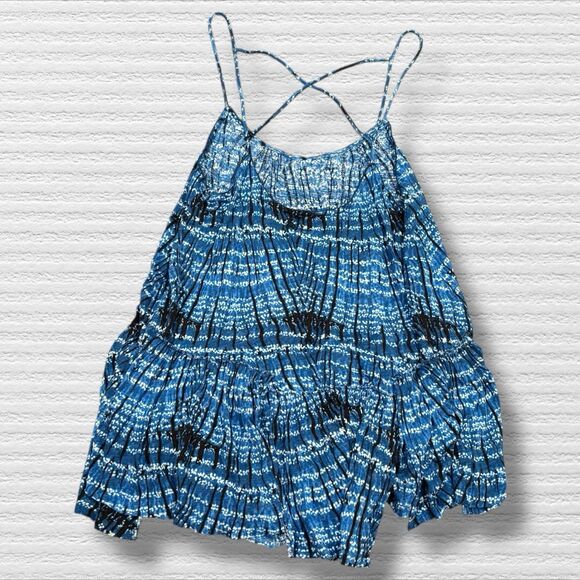 Free People Nicest Sierra Blue Criss Cross Smocked Tank Top L - Picture 3 of 5